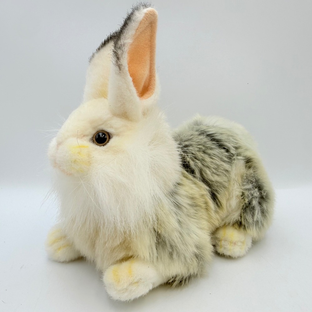 Hansa Toy International Realistic Rabbit Plush Bunny Cream Grey Black 2004 9"